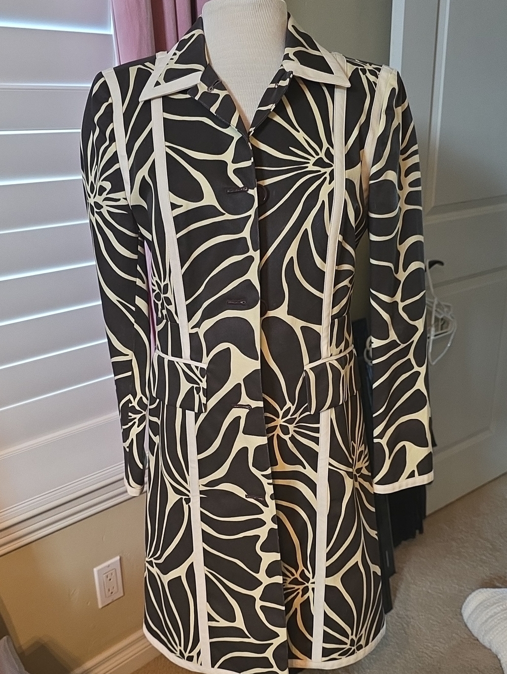 INC Brown & Cream Printed Mid Length Trench Coat.